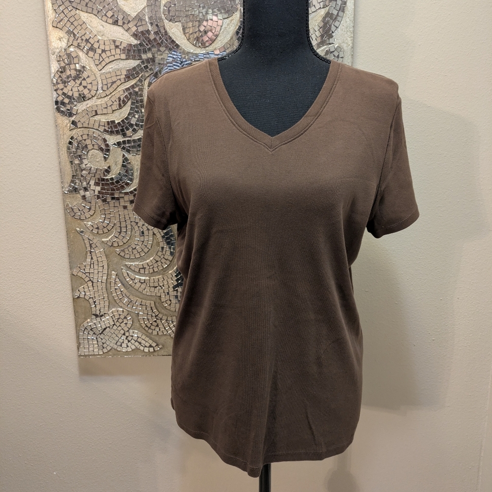 Cherokee Classic V-Neck Short Sleeve Tee - Brown